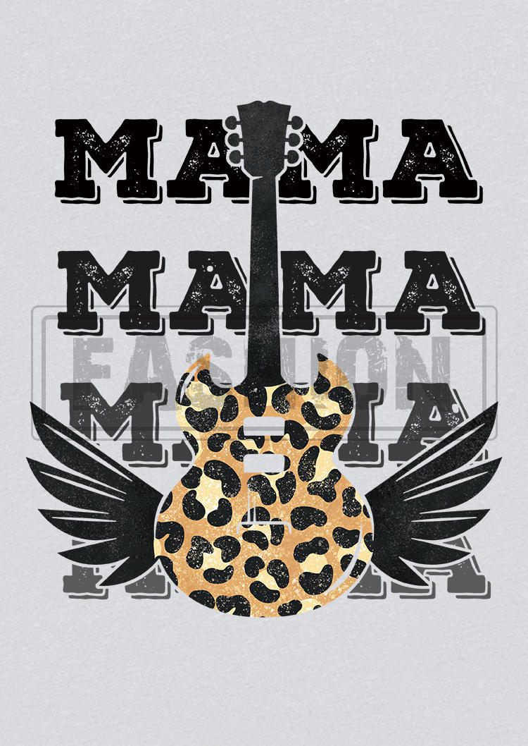 MaMa Leopard Guitar O-Neck T-Shirt Tee - Light Grey