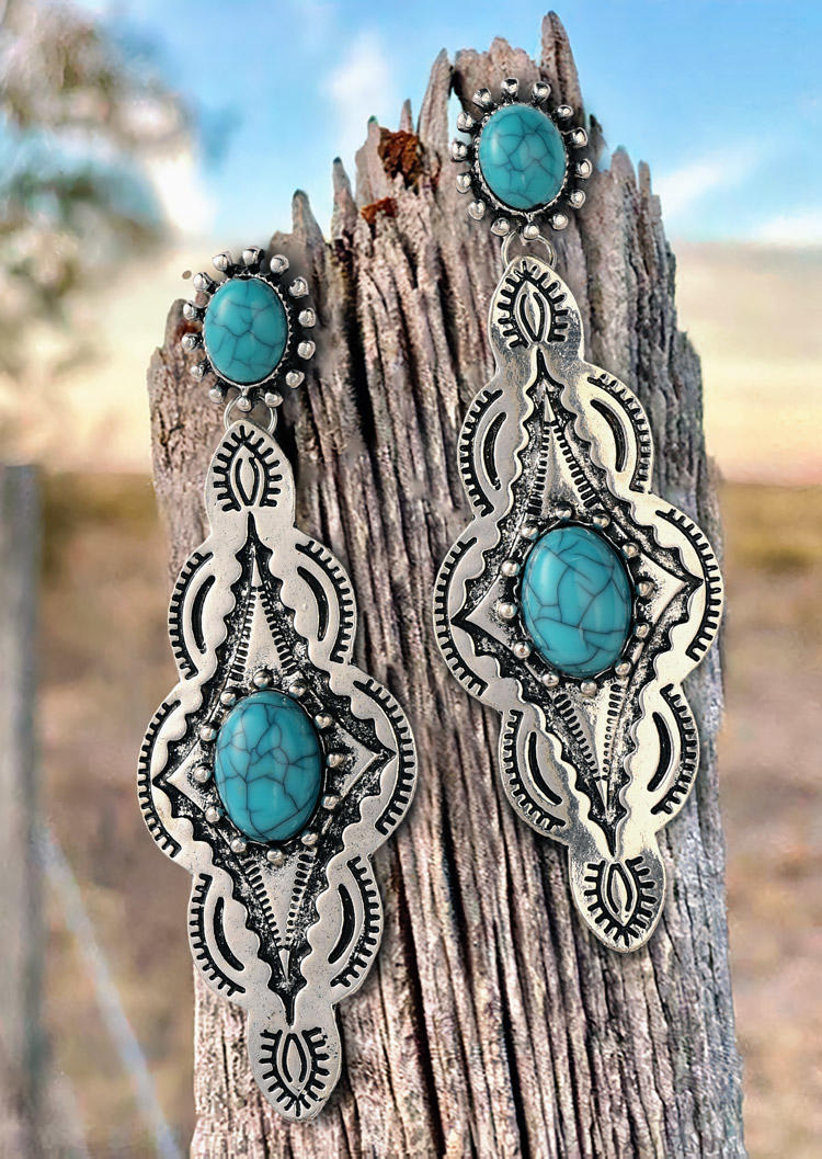 

Geometric Turquoise Ethnic Earrings, Silver, SCM019409