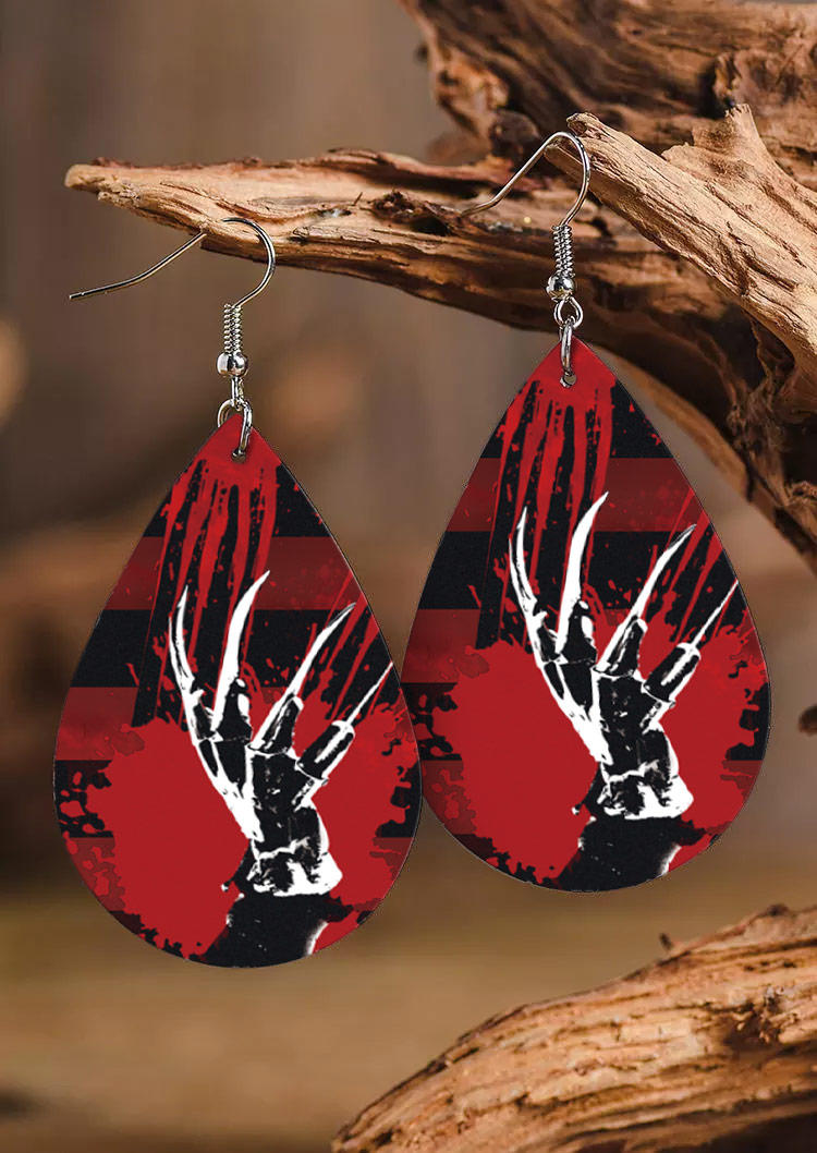 

Skeleton Hand Striped Leather Water Drop Earrings, Multicolor, SCM020112