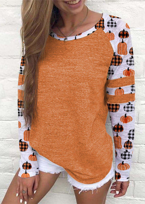 

Pumpkin Plaid Long Sleeve O-Neck Blouse - Orange, SCM020143