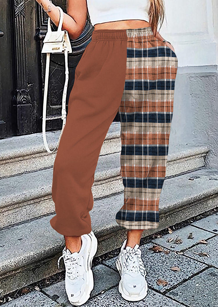 Plaid Color Block Striped Pocket Sweatpants