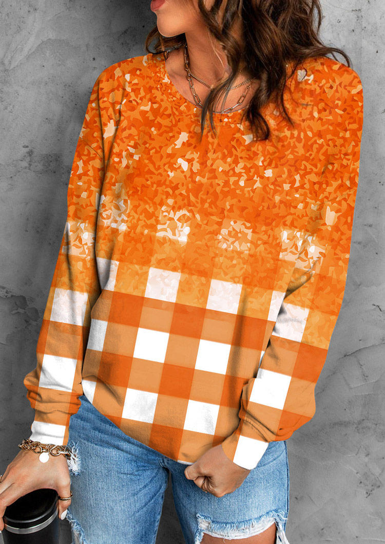 

Plaid Gradient Glitter O-Neck Sweatshirt - Orange, SCM020273