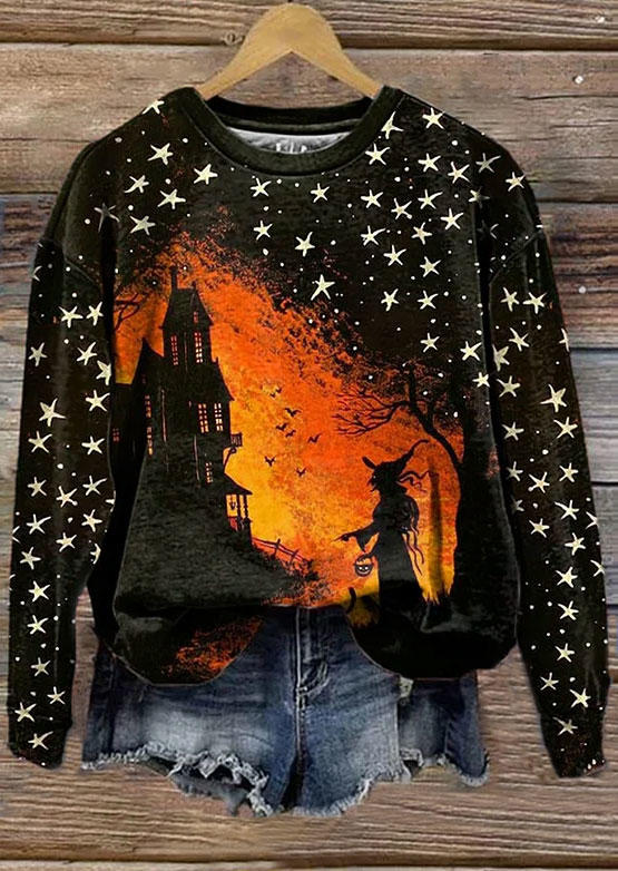 

Halloween Witch Bat Star Sweatshirt - Black, SCM019876