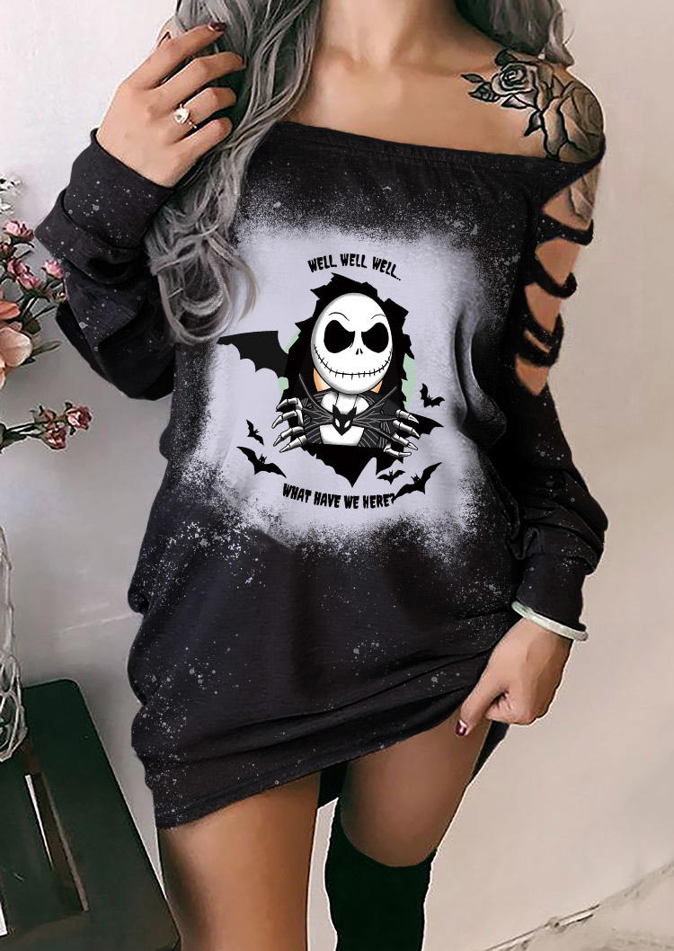 

Halloween Ghost Face Bat Bleached Cut Out Sweatshirt Dress - Black, SCM019900