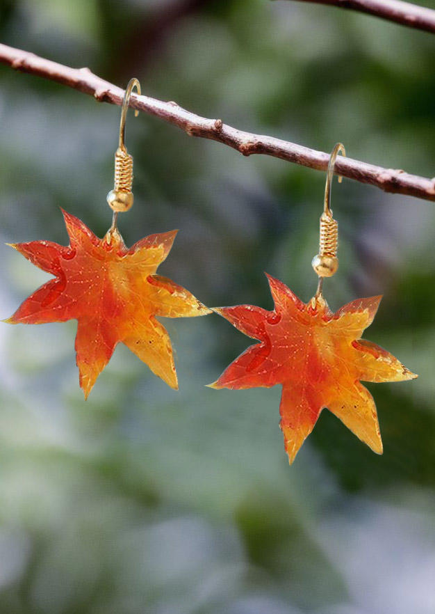 

Gradient Maple Leaf Alloy Hook Earrings, Orange, SCM019924