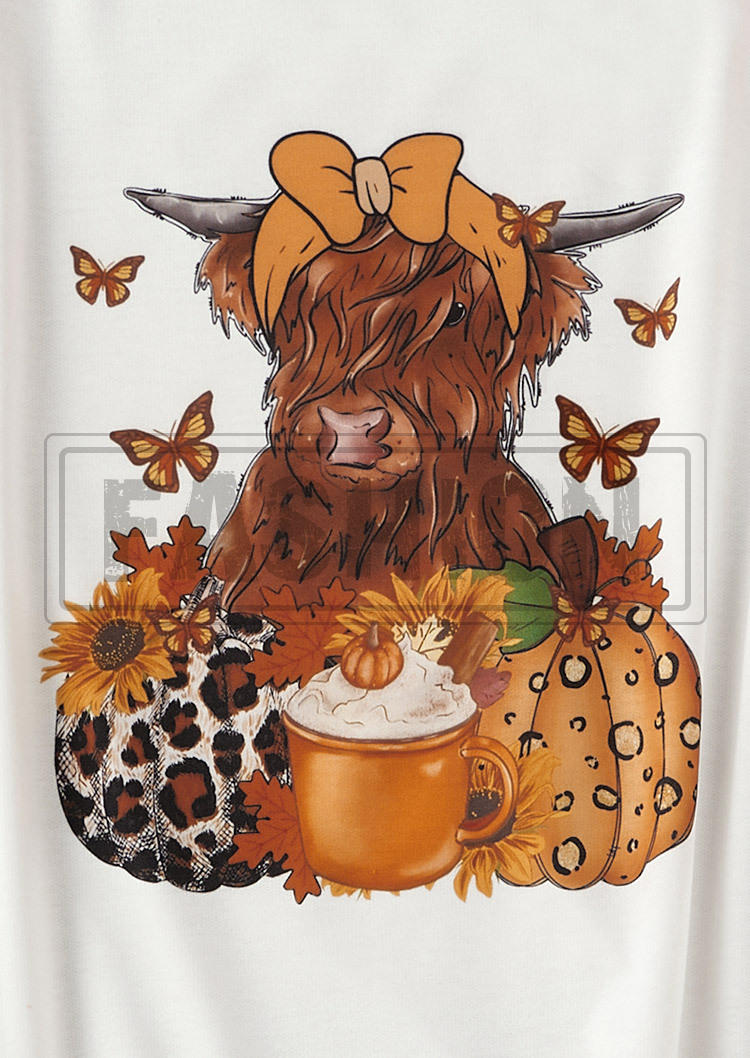 Leopard Pumpkin Drink Sunflower Butterfly Highland Cattle Gradient Sweatshirt - White