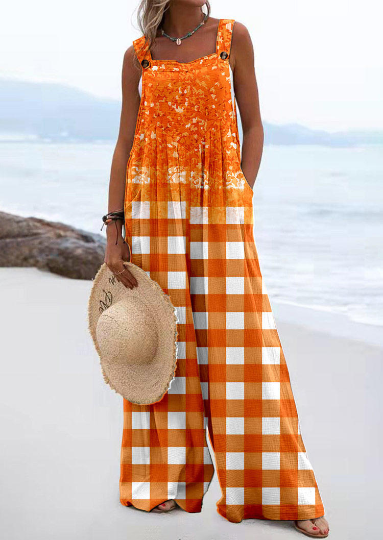 

Plaid Gradient Glitter Pocket Button Overall Jumpsuit - Orange, SCM020274