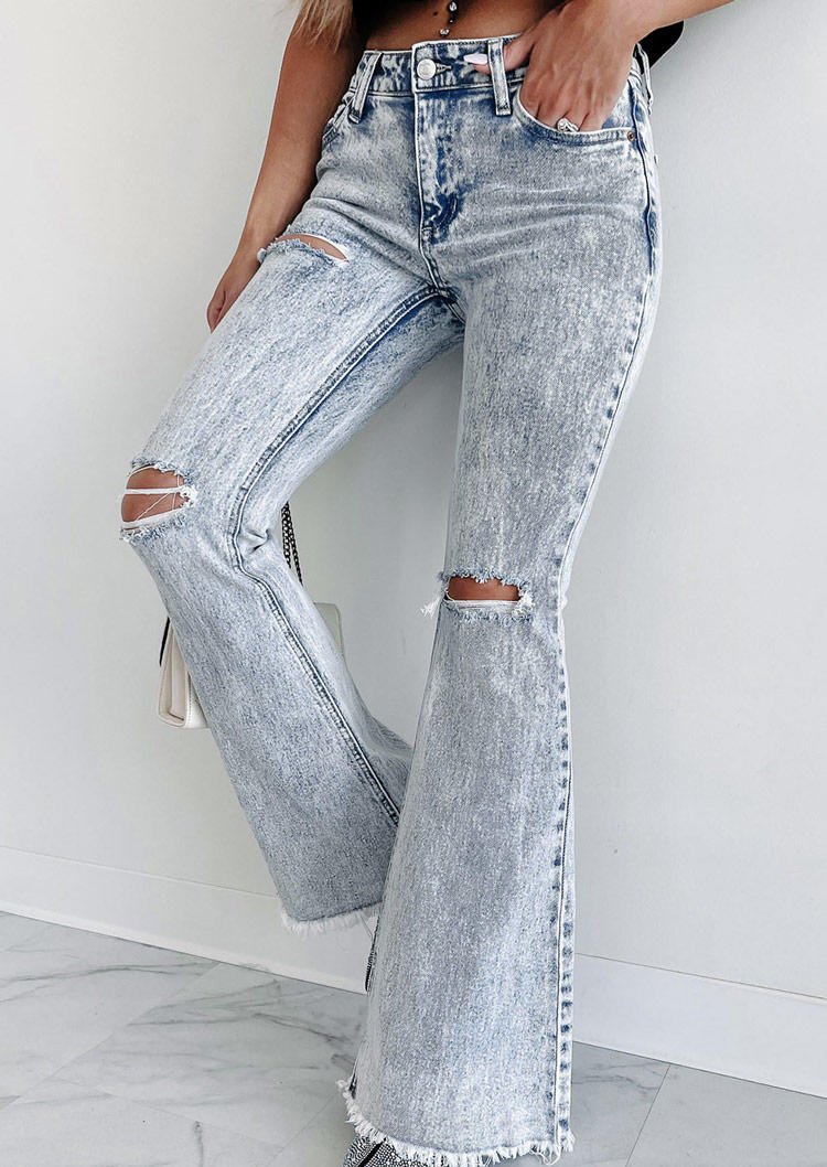 

Pocket Button Ripped Hole Denim Pants - Light Blue, SCM011851