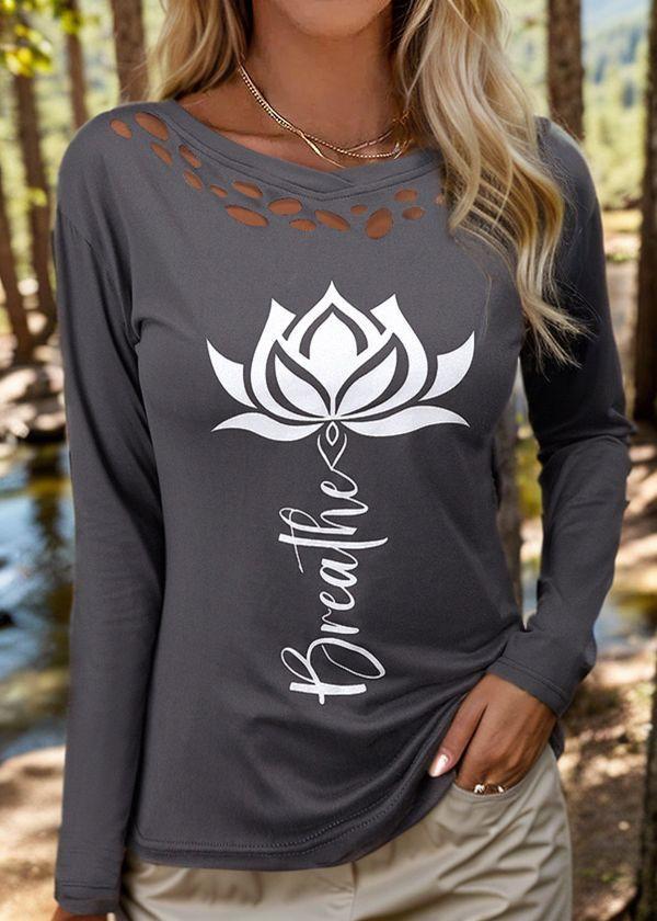 

Lotus Breathe Hollow Out Blouse - Dark Grey, Gray, SCM019844