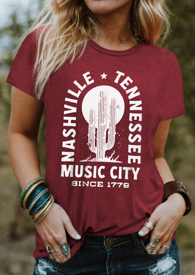

Music City Since 1779 Cactus Sun T-Shirt Tee - Burgundy, Red, SCM019955