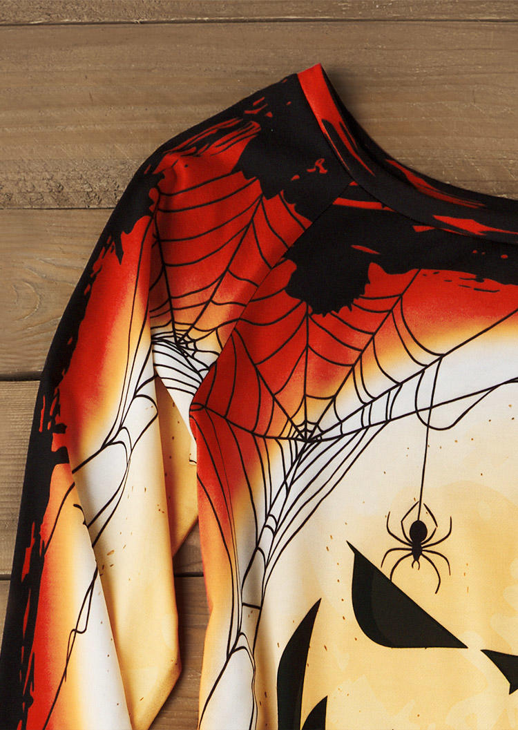 Halloween Pumpkin Face Spider Bat Moon Sweatshirt Dress