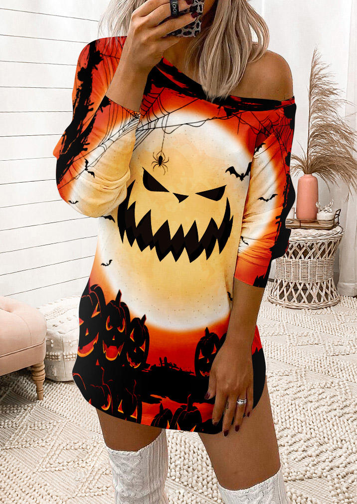 

Pumpkin Face Spider Bat Moon Sweatshirt Dress, Multicolor, SCM020066