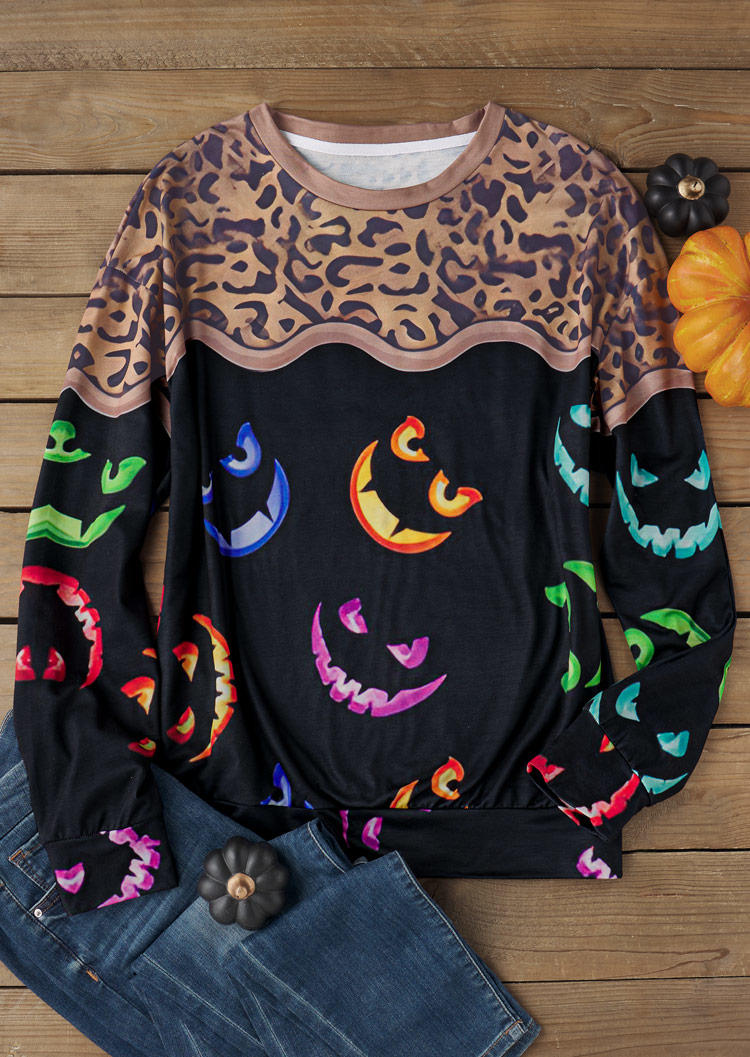 Leopard Colorful Pumpkin Face Sweatshirt