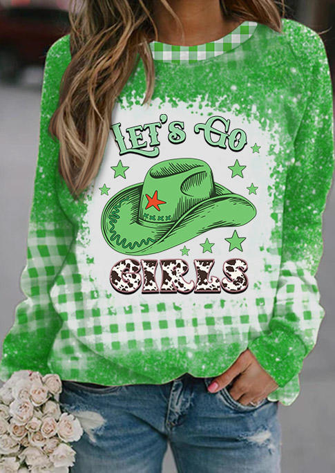 

Let' Go Girls Plaid Bleached Sweatshirt - Green, SCM019937