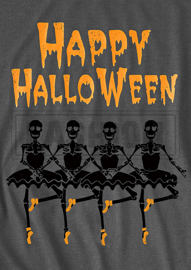 Happy Halloween Skeleton O-Neck T-Shirt Tee - Dark Grey