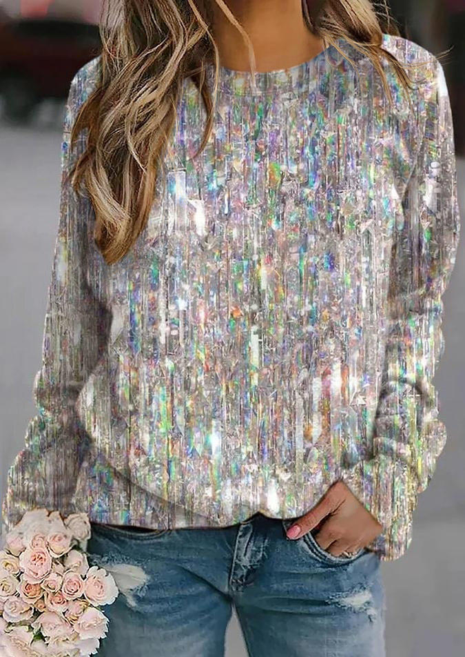 

Glitter O-Neck Drop-shoulder Sweatshirt, Multicolor, SCM020079