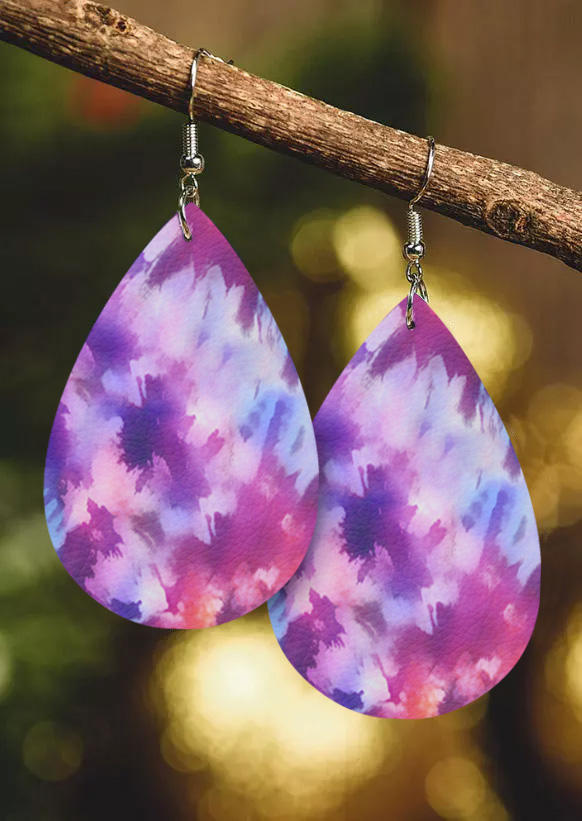 

Tie Dye Leather Water Drop Hook Earrings, Multicolor, SCM020383