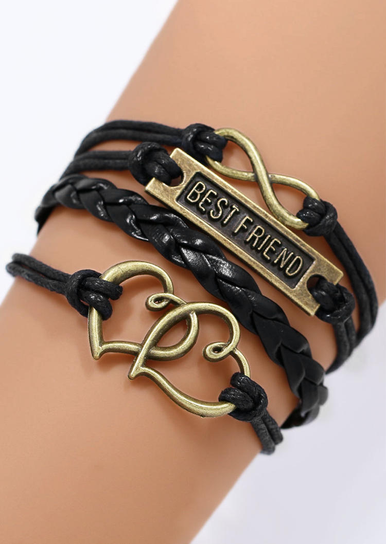

Best Friend PU Leather Retro Braided Multi-Layered Bracelet, Black, SCM020232