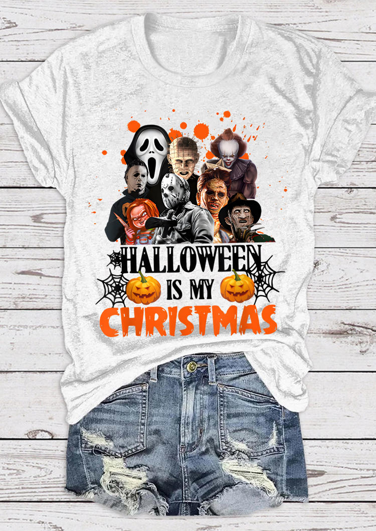 

Halloween Is My Christmas Pumpkin Face T-Shirt Tee - White, SCM020307