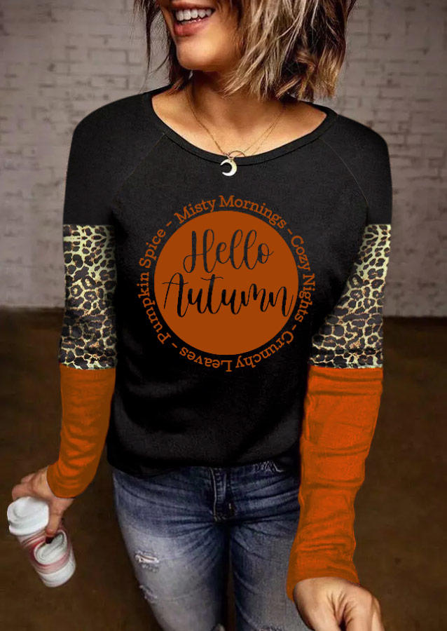 

Hello Autumn Leopard Color Block T-Shirt Tee, Multicolor, SCM020215