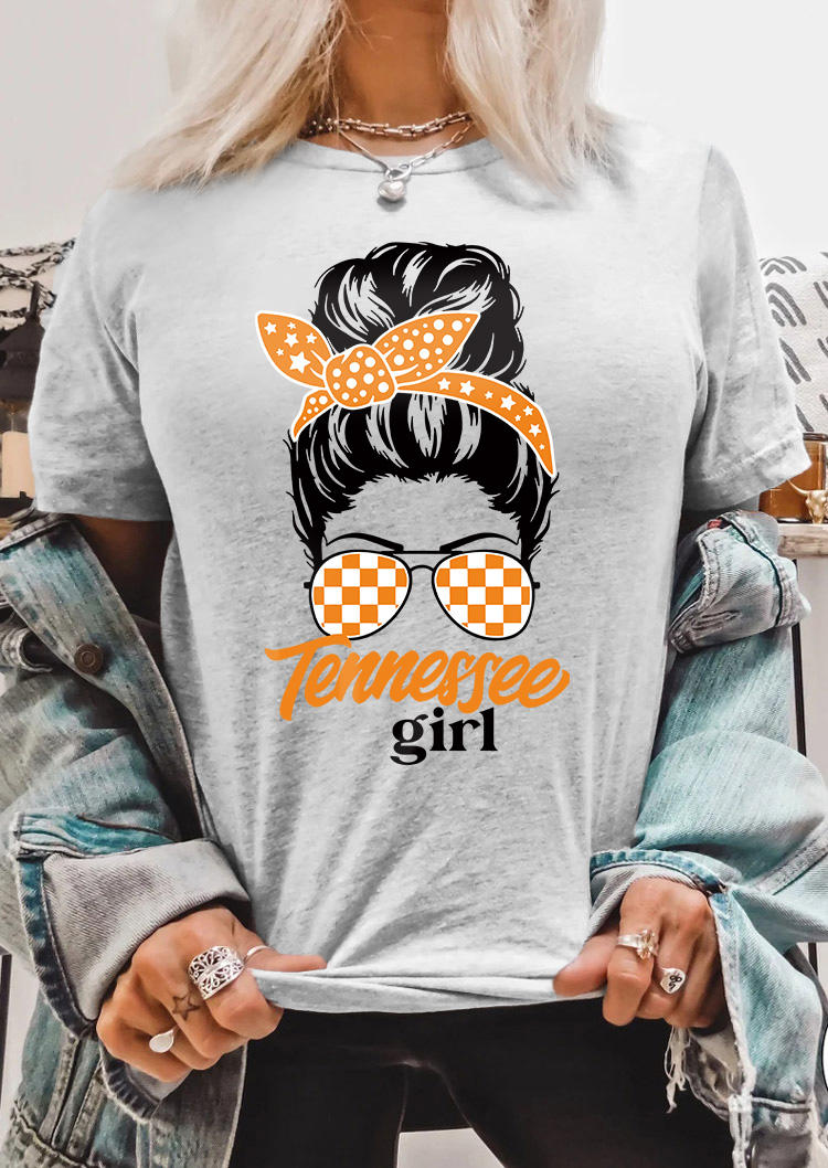 Tennessee Girl Plaid Skeleton T-Shirt Tee - Gray