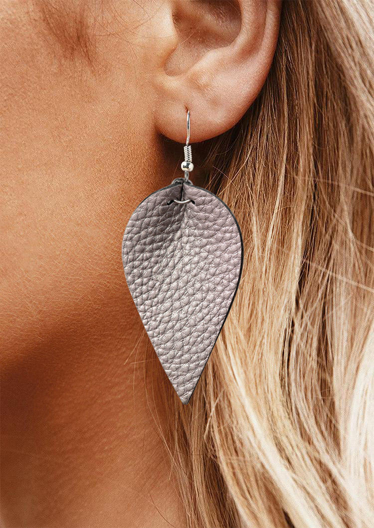 

Leaf PU Leather Hook Earrings, Gray, SCM020335