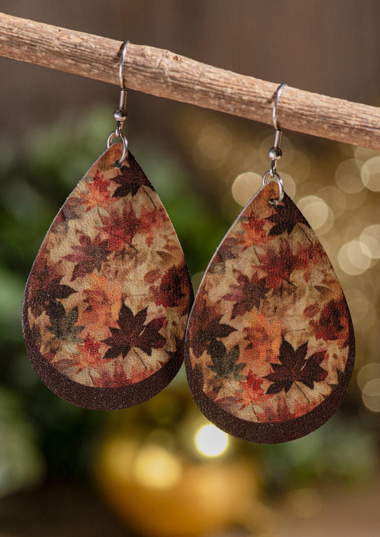

Maple Leaf Double-Layered PU Leather Water Drop Earrings, Multicolor, SCM020382