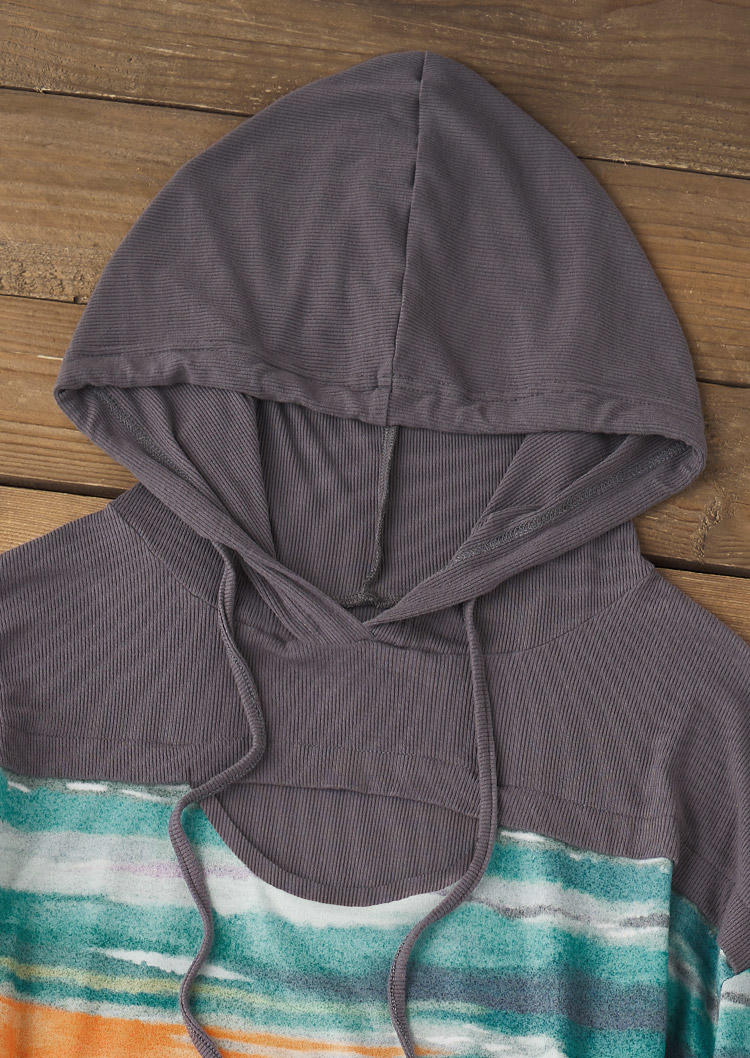 Color Block Cut Out Drawstring Hoodie