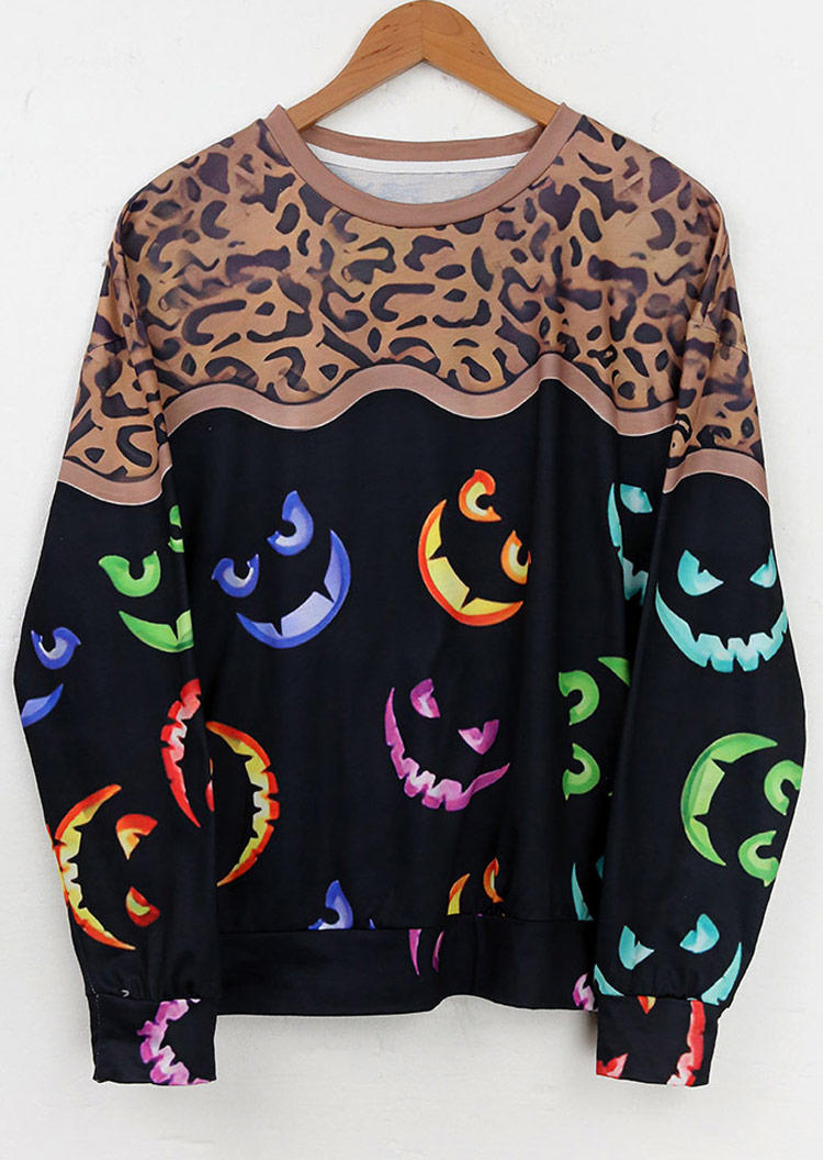 

Leopard Colorful Pumpkin Face Sweatshirt, Multicolor, SCM020073