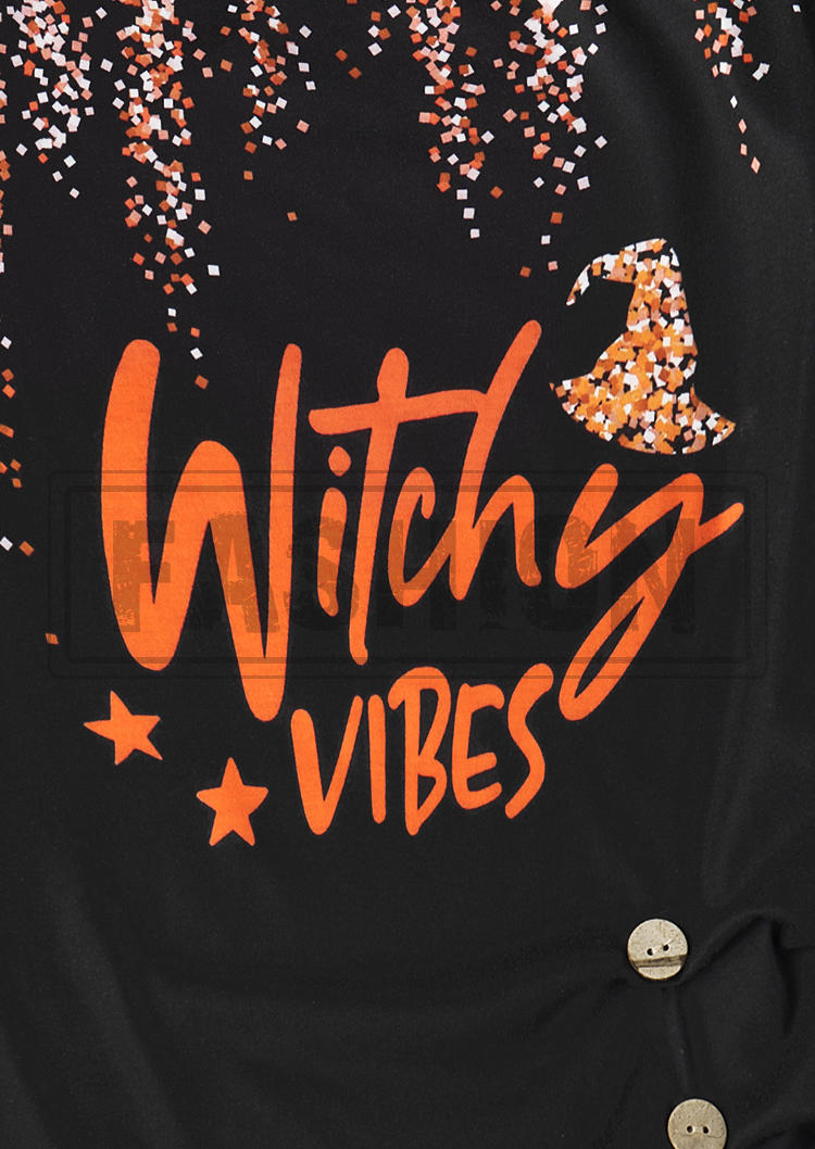 Halloween Witchy Vibes Button One Sided Cold Shoulder Mini Dress - Black