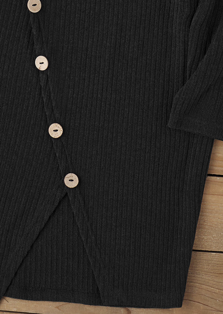 Button Slit Ribbed Criss-Cross Mini Dress - Black