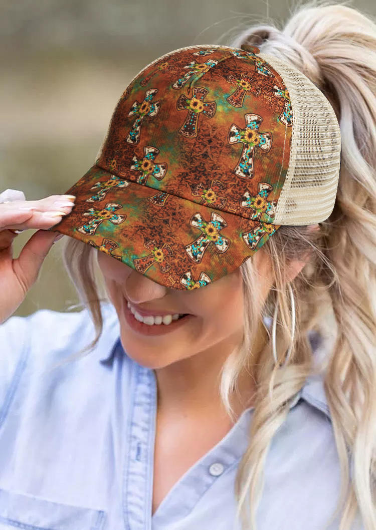 

Cow Cross Sunflower Hollow Out Baseball Cap, Multicolor, SCM020387