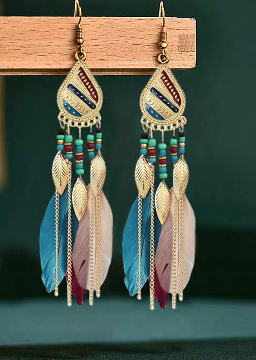 

Feather Tassel Beading Hook Earrings, Multicolor, SCM020389