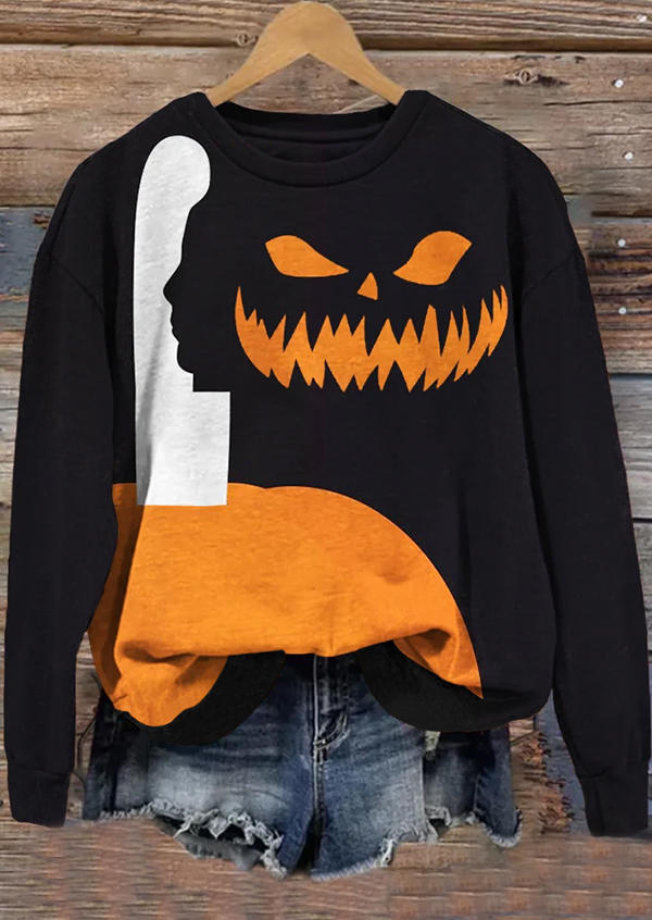 

Pumpkin Face Color Block Sweatshirt - Black, SCM020029