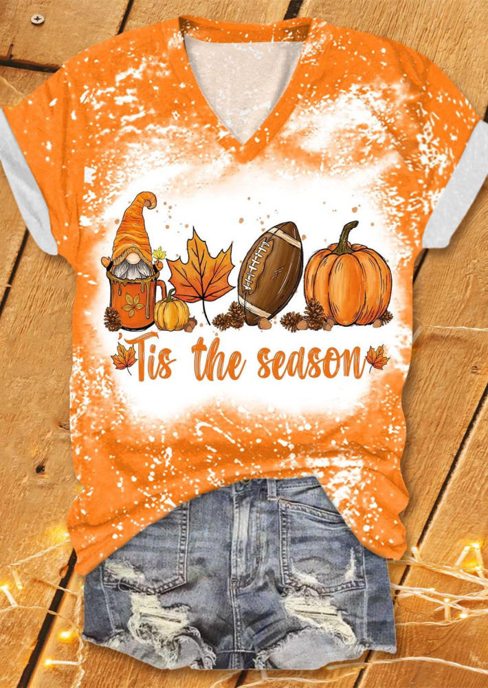 

'Tis The Season Maple Leaf Soccer Gnomies Bleached T-Shirt Tee - Orange, SCM020345