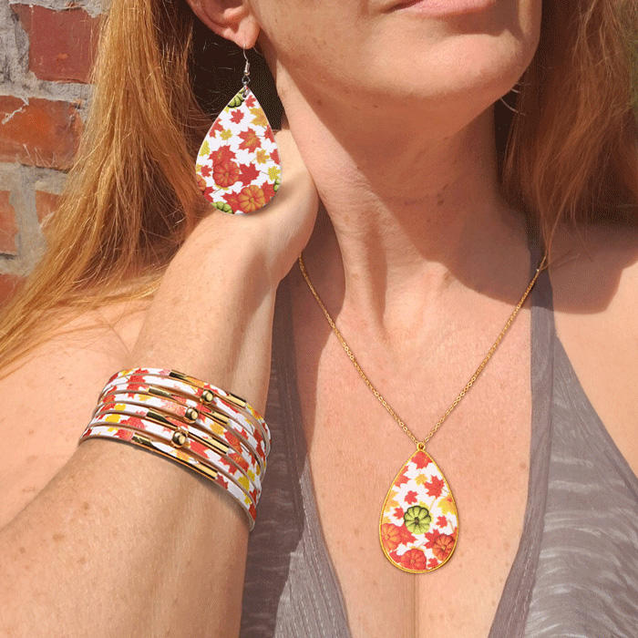 3Pcs Maple Leaf Pumpkin Bracelet Necklace And Earrings Jewelry Set