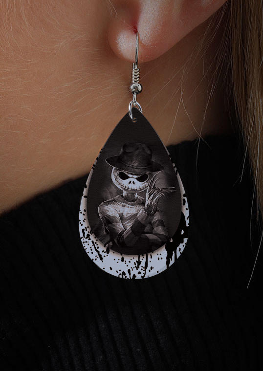 

Skeleton Leather Gothic Water Drop Earrings, Black, SCM020107