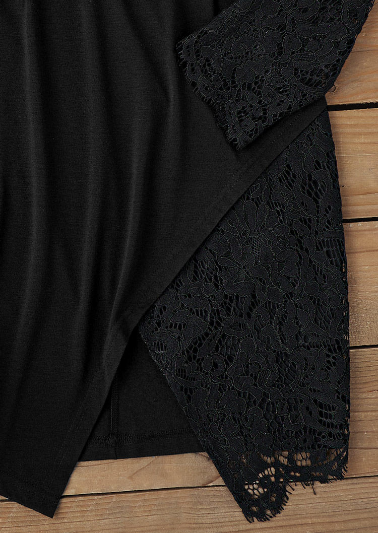 Lace Wrap V-Neck Mini Dress - Black