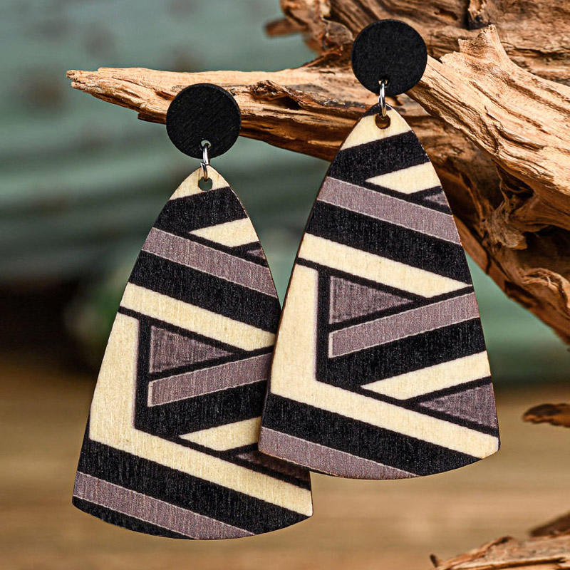 Irregular Colorful Striped Wooden Earrings