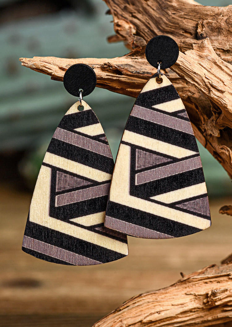 

Irregular Colorful Striped Wooden Earrings, Black, SCM020416