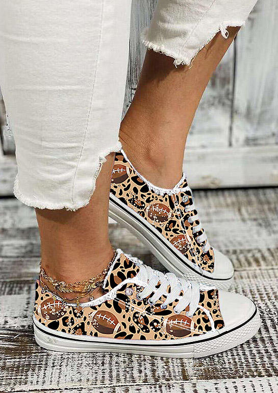 Leopard Soccer Glitter Lace Up Frayed Flat Sneakers
