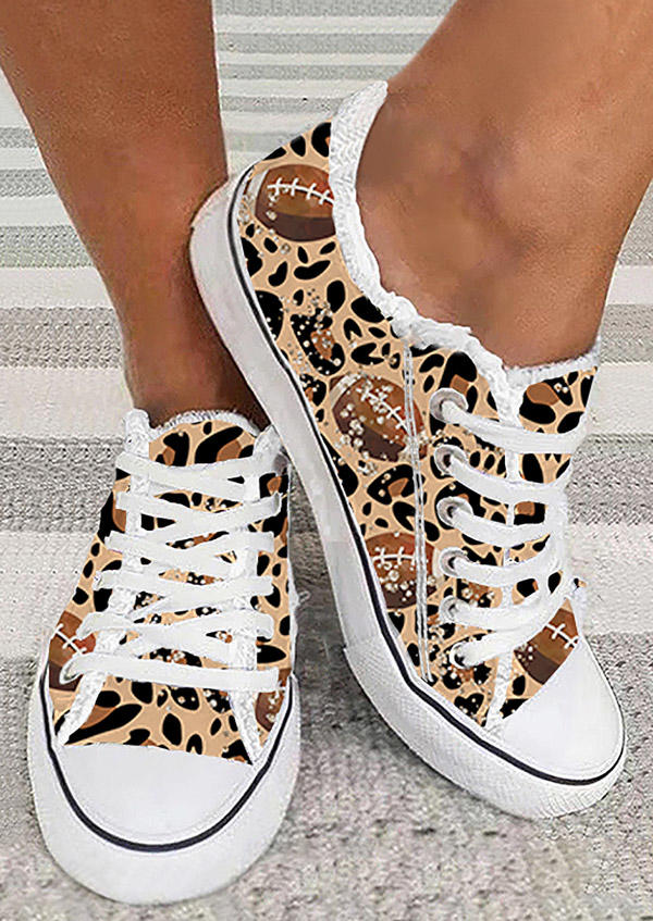 

Leopard Soccer Glitter Lace Up Frayed Flat Sneakers, Multicolor, SCM020521
