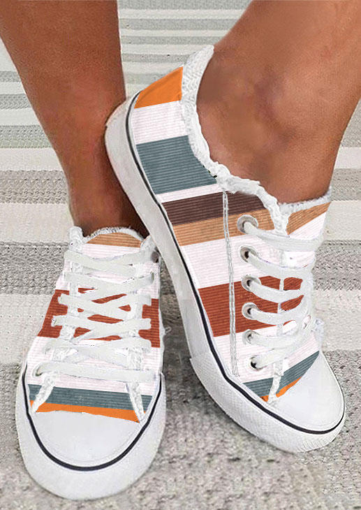 

Striped Color Block Lace Up Sneakers, Multicolor, SCM020545