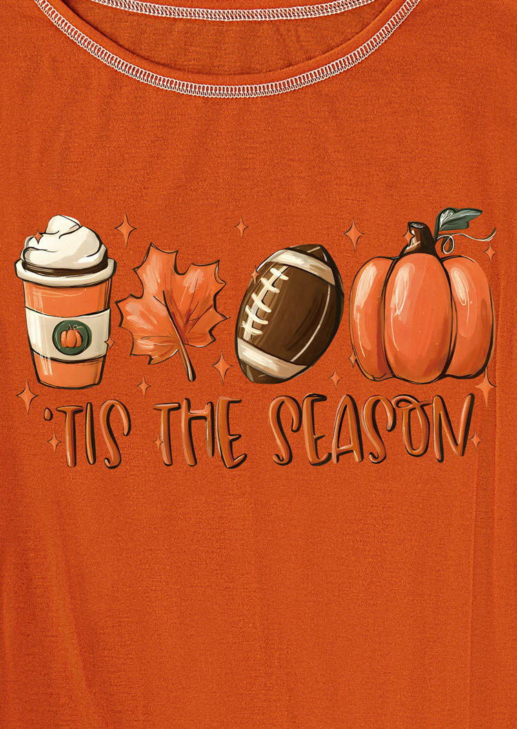 Tis The Season Pumpkin Soccer Maple Leaf Coffee T-Shirt Tee - Orange