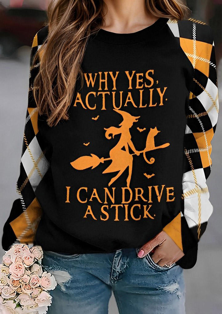 

Witch Actually I Can Drive A Stick Plaid Sweatshirt, Multicolor, SCM019920