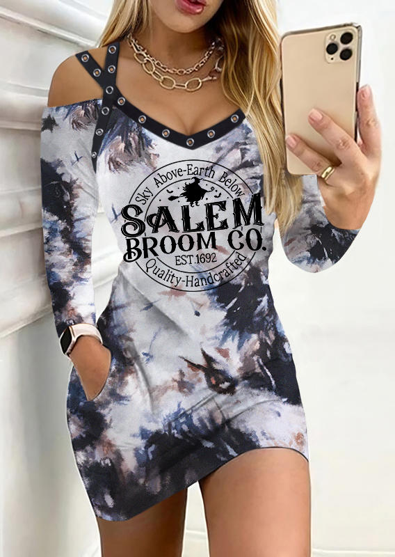

Witch Tie Dye Criss-Cross Pocket Cold Shoulder Mini Dress, Multicolor, SCM020065