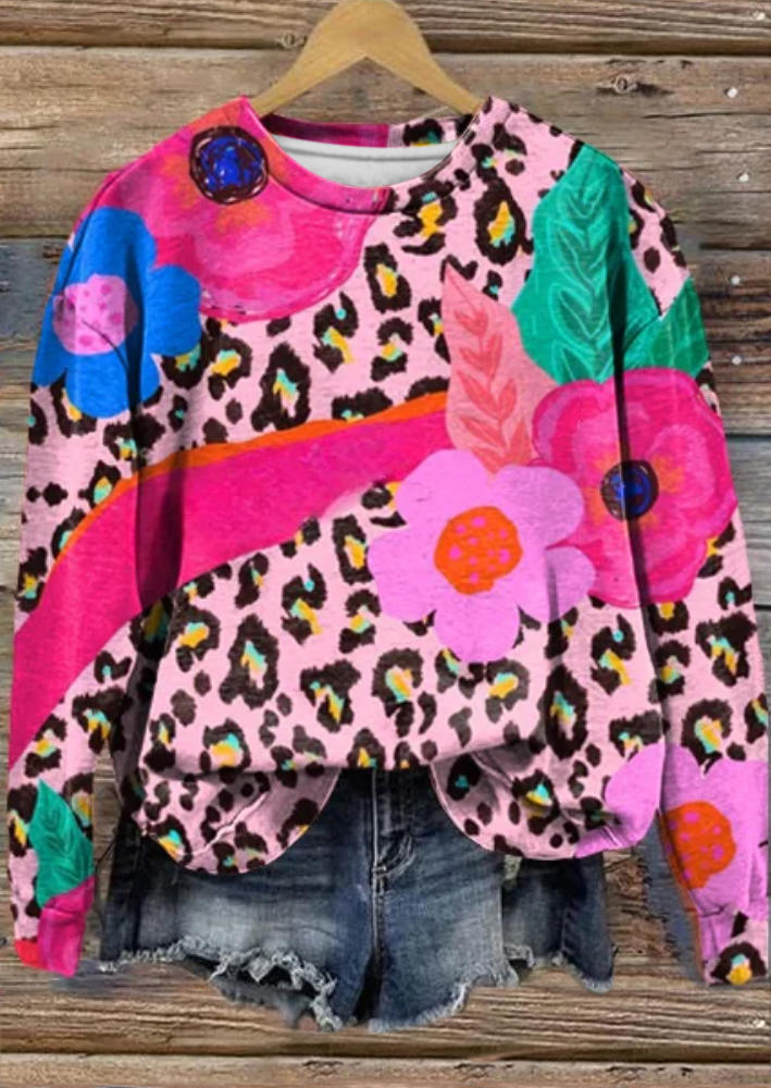 

Color Block Floral Leopard Sweatshirt, Multicolor, SCM020208
