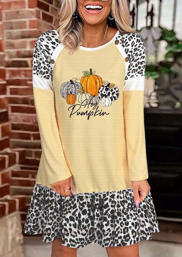 

Hey Pumpkin Leopard Button Waffle Mini Dress - Yellow, SCM020284
