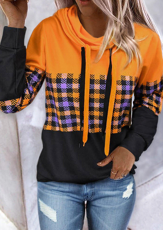 

Plaid Color Block Drawstring Sweatshirt, Multicolor, SCM020313