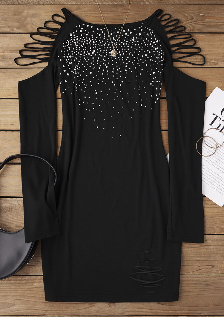 Cut Out Long Sleeve Mini Dress - Black